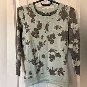 Quality J. Jill colorblock sweater gray mint floral P/Small crewneck